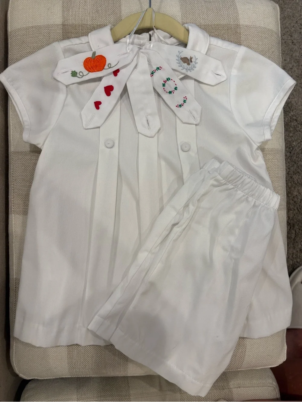 White Elephant Designs White Baby Two-Piece Set with Seasonal Swap Embroidery